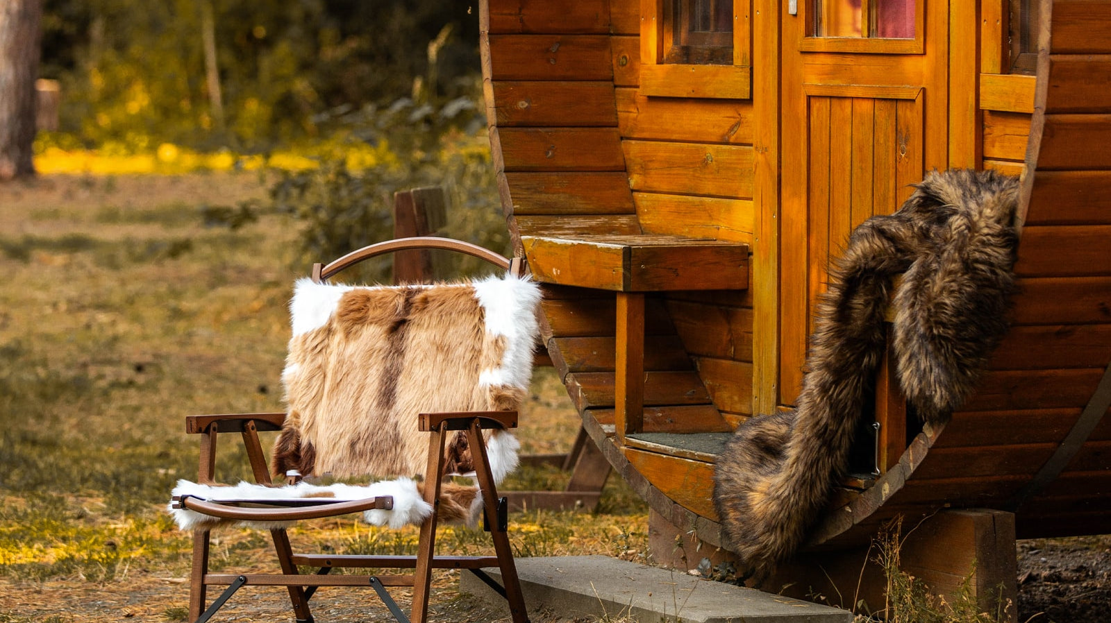 Embrace the Cold: Stay Cozy and Stylish with Our Faux Fur Wood Camping Chairs and Halloween Specials