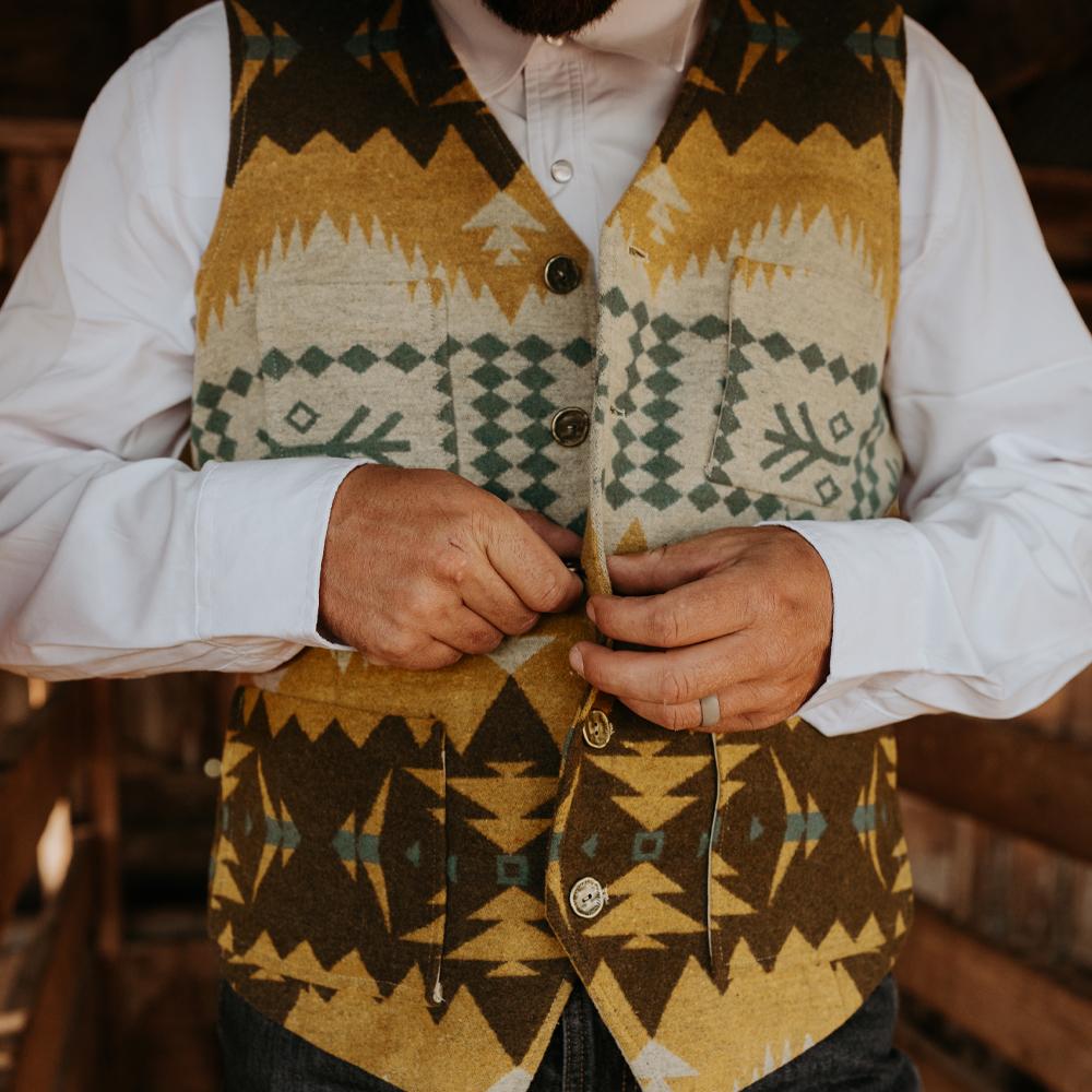 Anifurry Canyon Ridge Vest front view made of premium faux cashmere with vintage worn-look buttons and functional front pockets