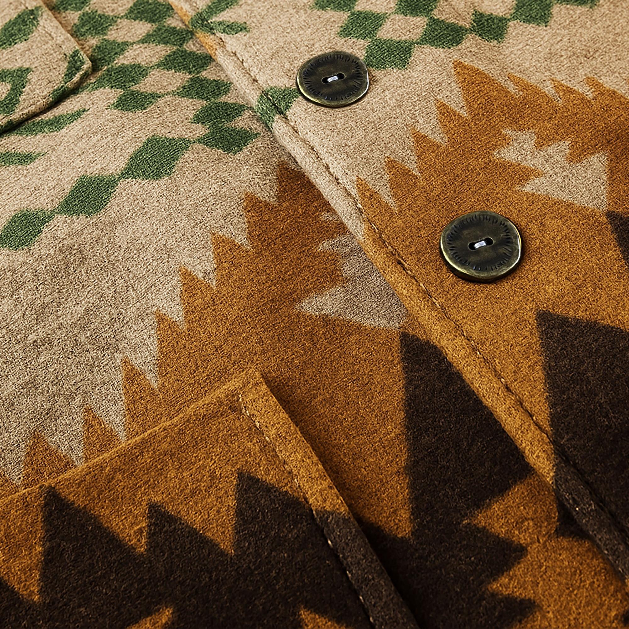 Close-up of Anifurry Canyon Ridge Vest showing intricate fabric texture, vintage worn-look buttons, and functional front pockets