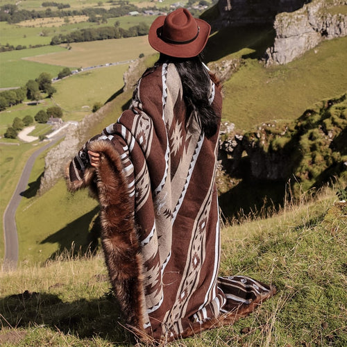 Aztec Faux Fur Blanket - Brown