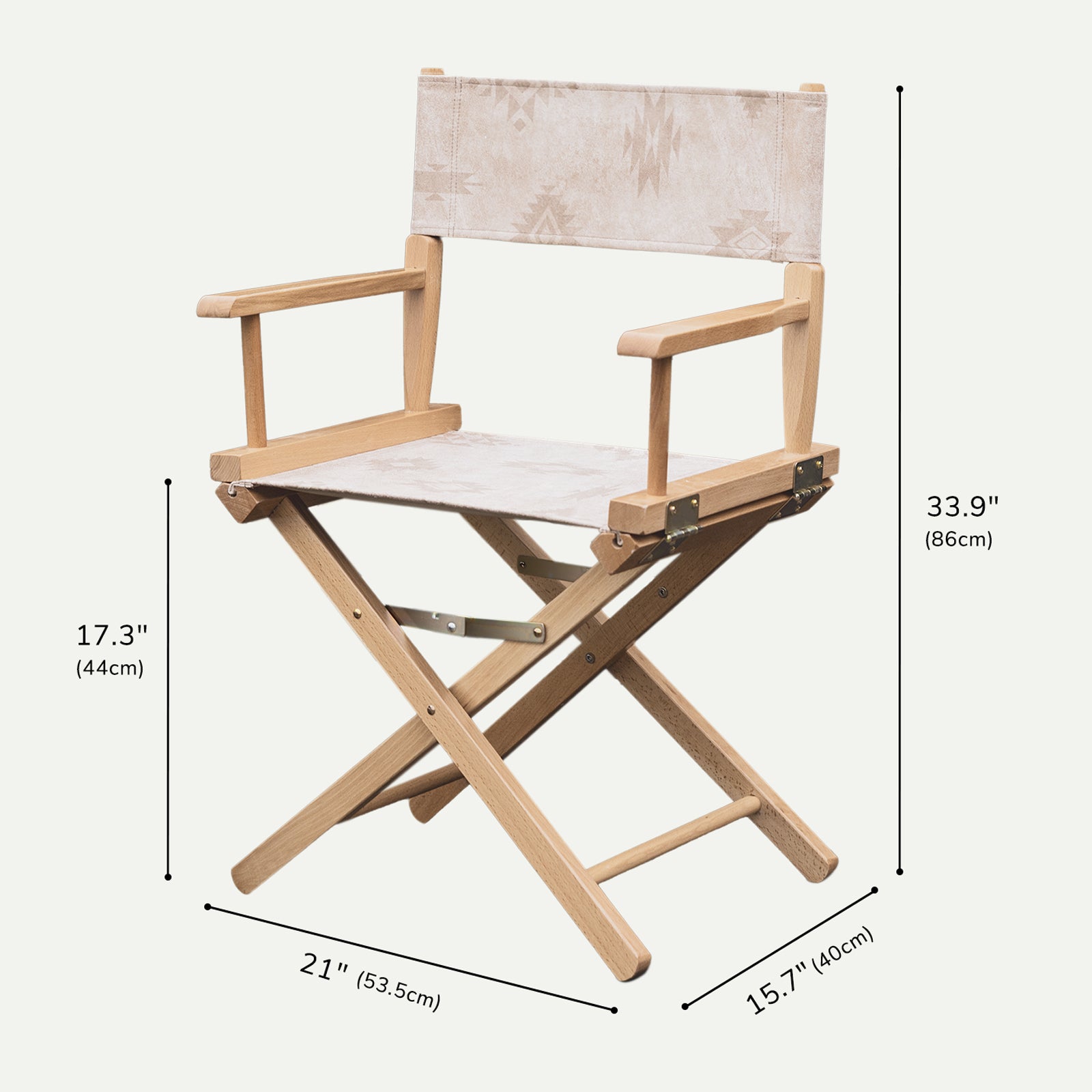 Anifurry beige Moab director chair, dimensions marked on the background