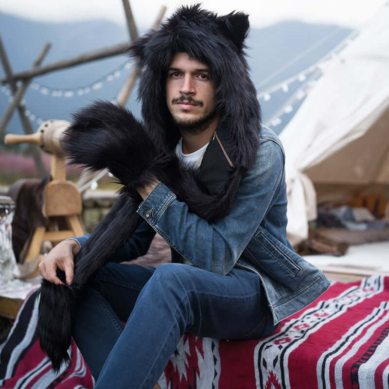 A fluffy black faux fur hood, just like real black panther fur. Long pile faux fur hood bringing a wild lifestyle to you.