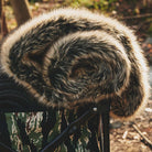 The brown faux fur rug is soft and comfortable for outdoor use and has a non-slip surface.