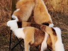 A chair covered by a high-end Faux Impala Pelt Rug.