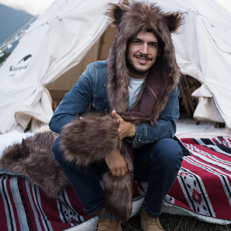 The brown faux fur hood is great for both decoration and keeping warm. It's easy to wash and extremely soft.