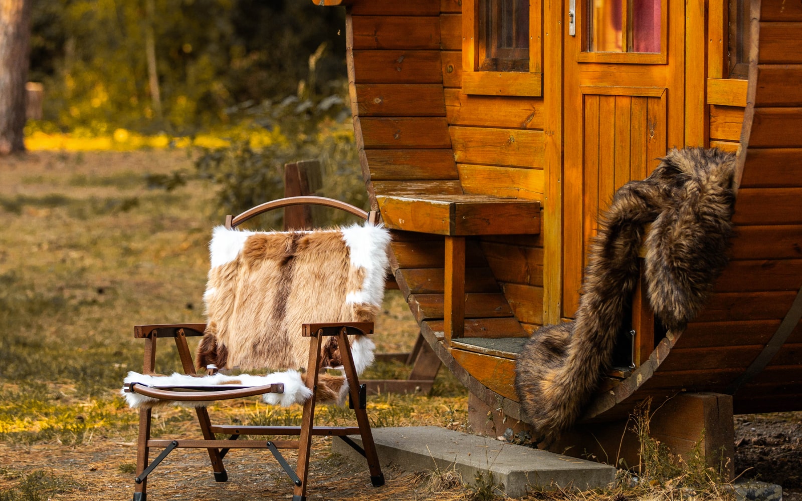 Embrace the Cold: Stay Cozy and Stylish with Our Faux Fur Wood Camping Chairs and Halloween Specials