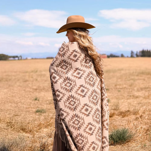 Western Fringed Blanket Scarf - Savanna Clay