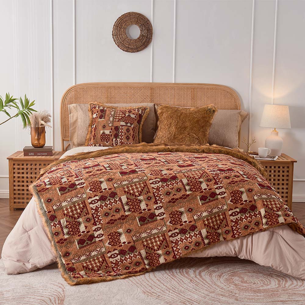 Kilim Chenille Faux Fur Blanket - Orange – Anifurry