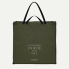 Green outdoor picnic tote bag with text and an 'ANIFURRY' branding on it