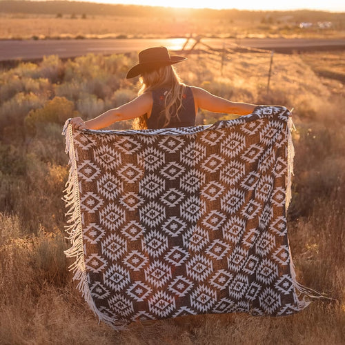 Western Fringed Blanket Scarf - Mountain Ash