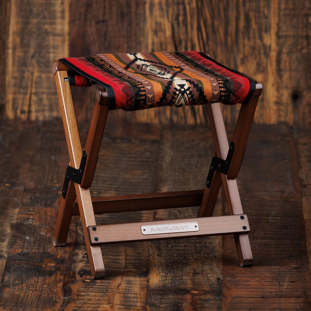 Anifurry Wood Outdoor Stool Sierra front view featuring a lightweight beech wood frame, foldable design, and a soft wool top layer