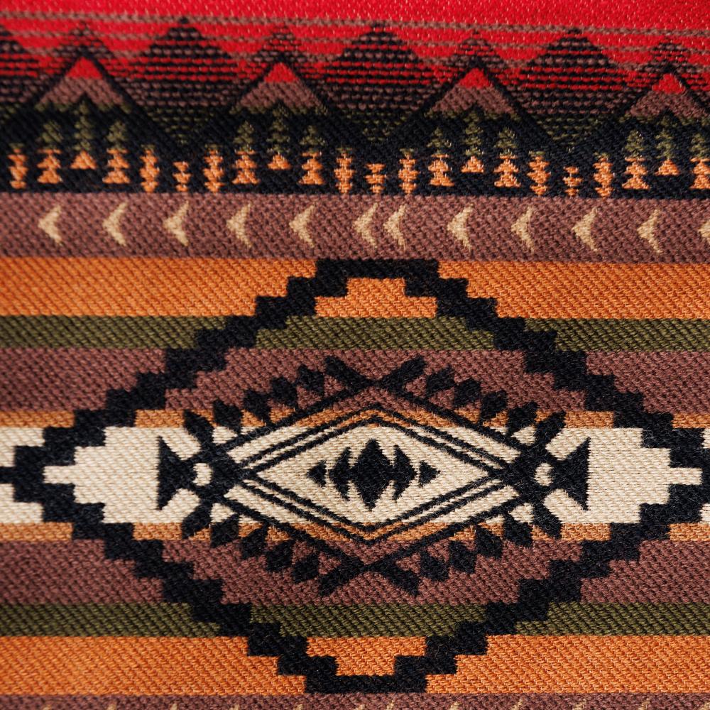 A close-up of the Anifurry Sierra wood outdoor stool showcases its exquisite weaving craftsmanship, rich geometric pattern fabrics, and diverse colors